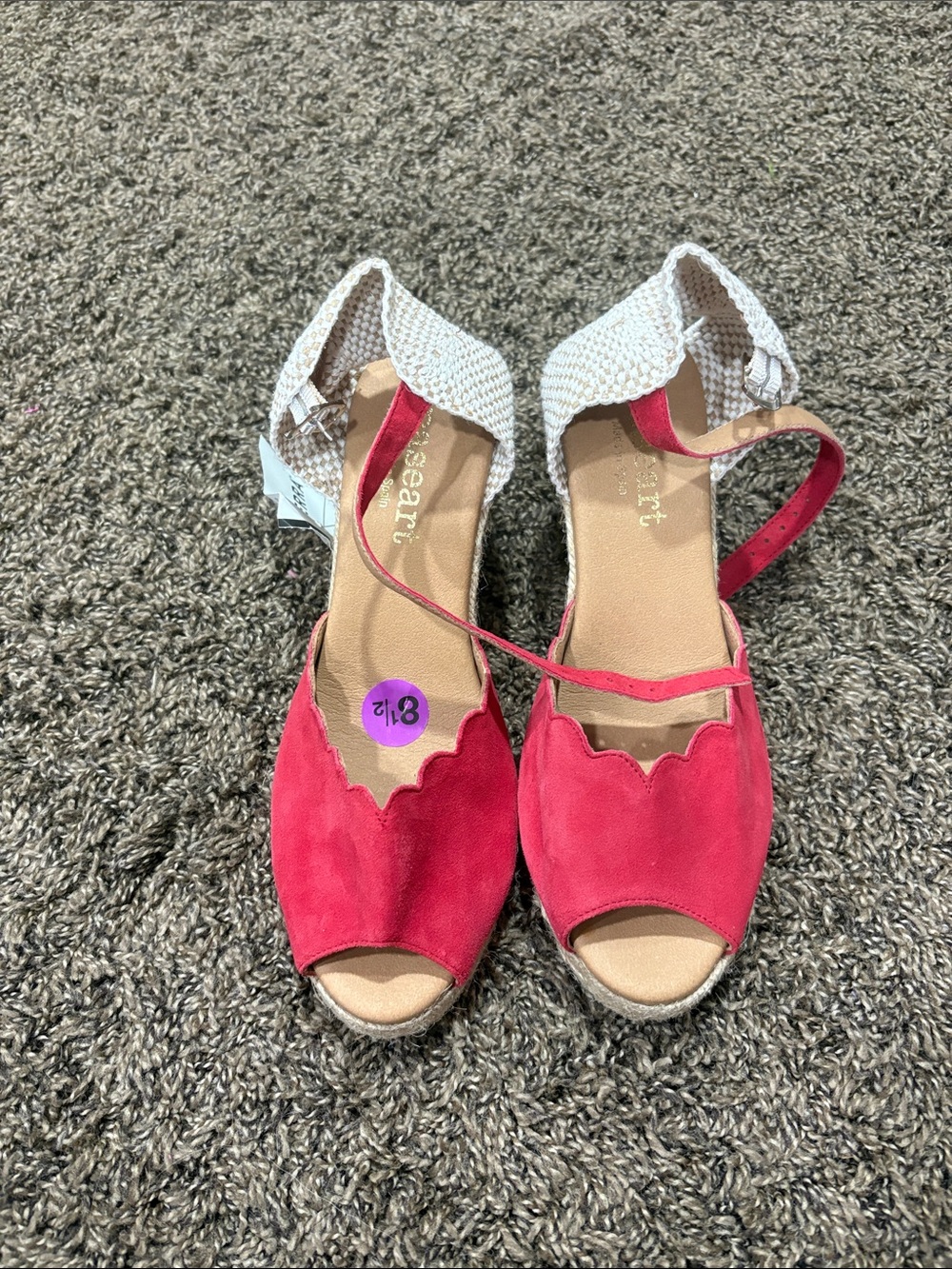 Sea Red Suede Scalloped Espadrille Wedges